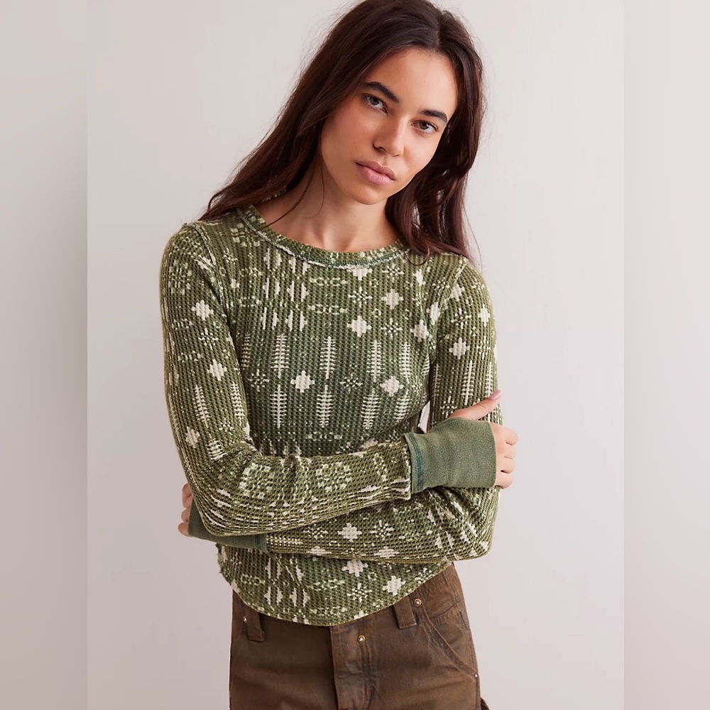 FREE PEOPLE We The Free Pretty Little Thermal Pine Green NWT
